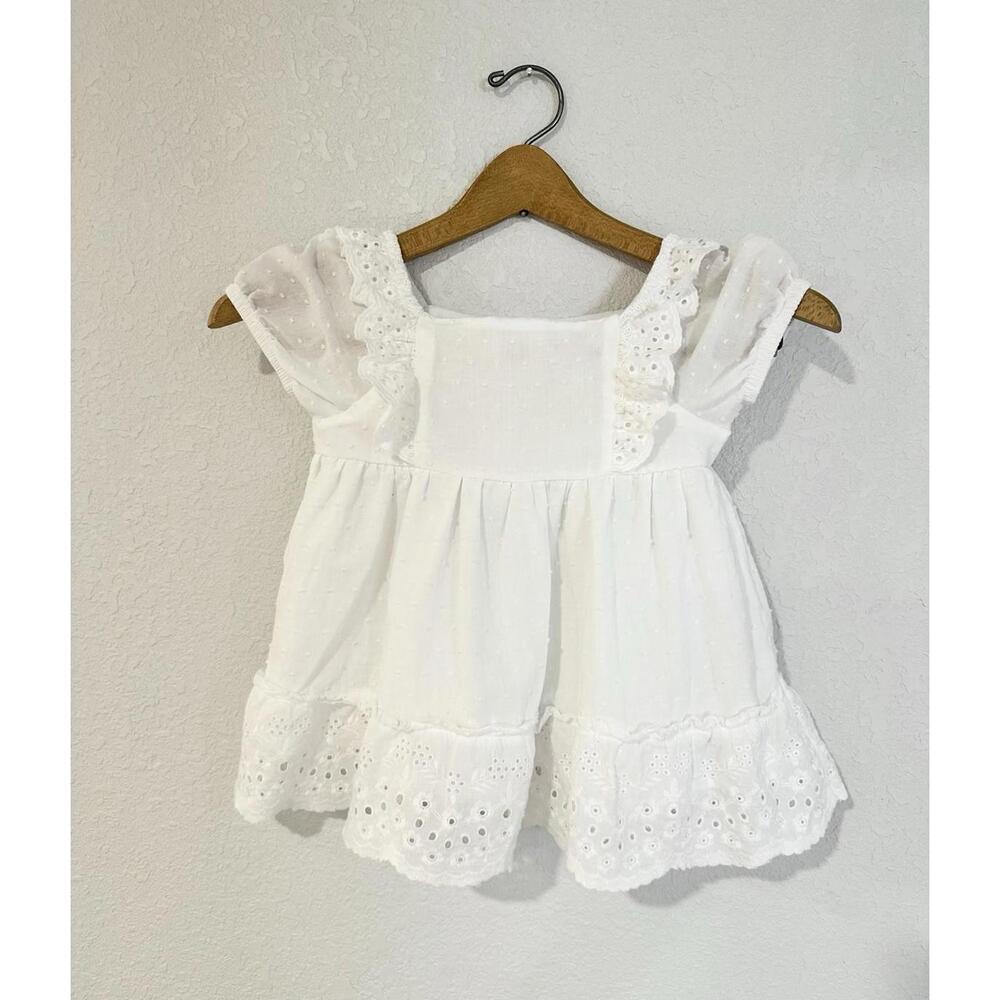 Shabby Chic Girl Shirt White Floral Embroidered Short Sleeve Shirt S (5/6)